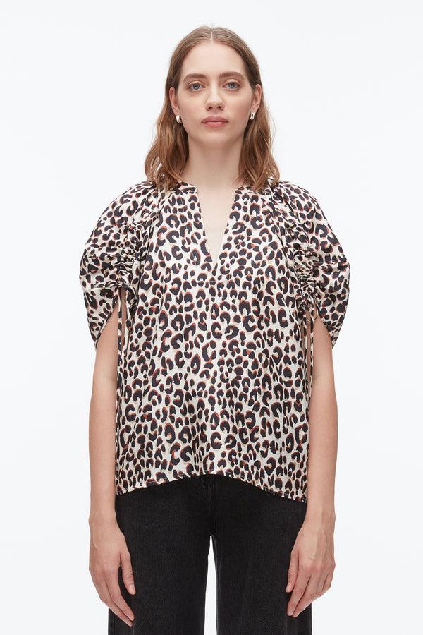 Phillip Lim Leopard Ruched Sleeve Top CHALK MULTI