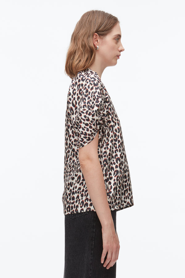 Phillip Lim Leopard Ruched Sleeve Top CHALK MULTI