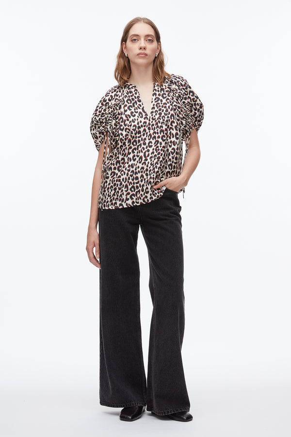 phillip lim Leopard Ruched Sleeve Top CHALK MULTI