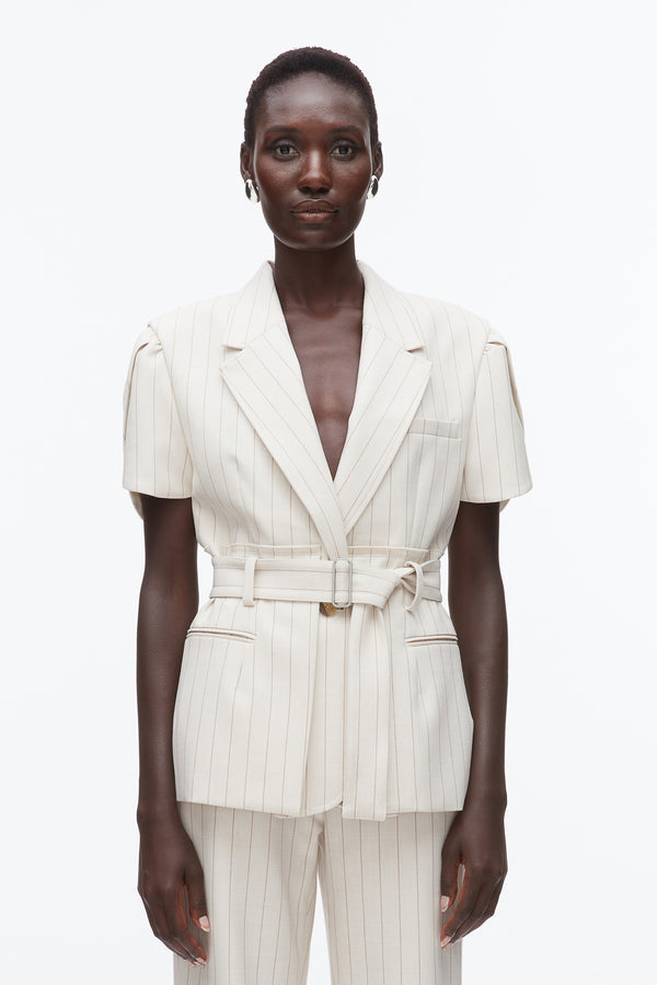 Phillip Lim Pinstripe Tulip Sleeve Blazer ECRU-TAN