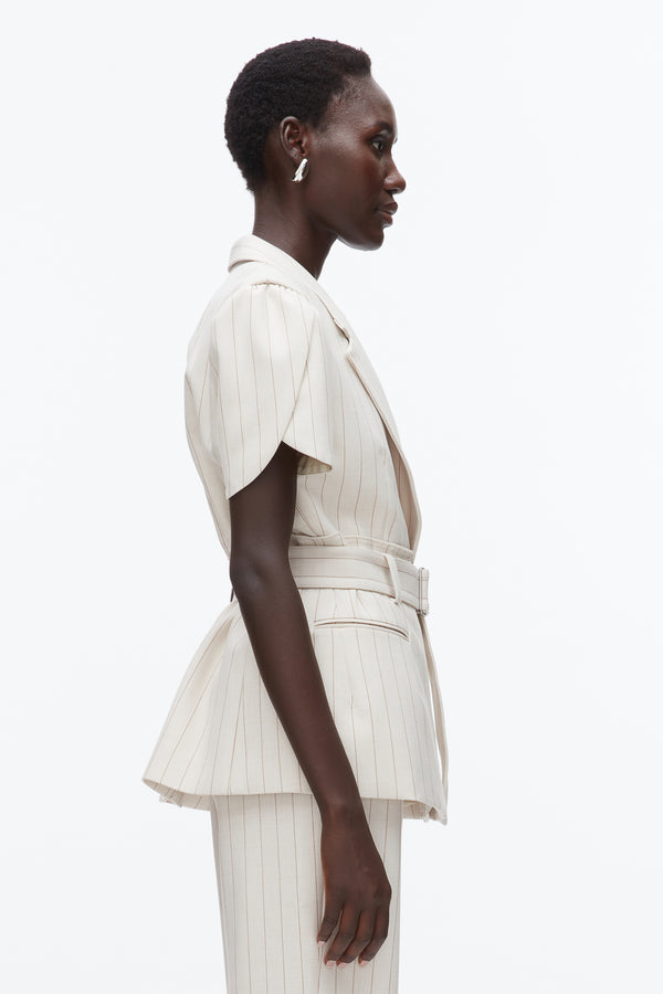 Phillip Lim Pinstripe Tulip Sleeve Blazer ECRU-TAN