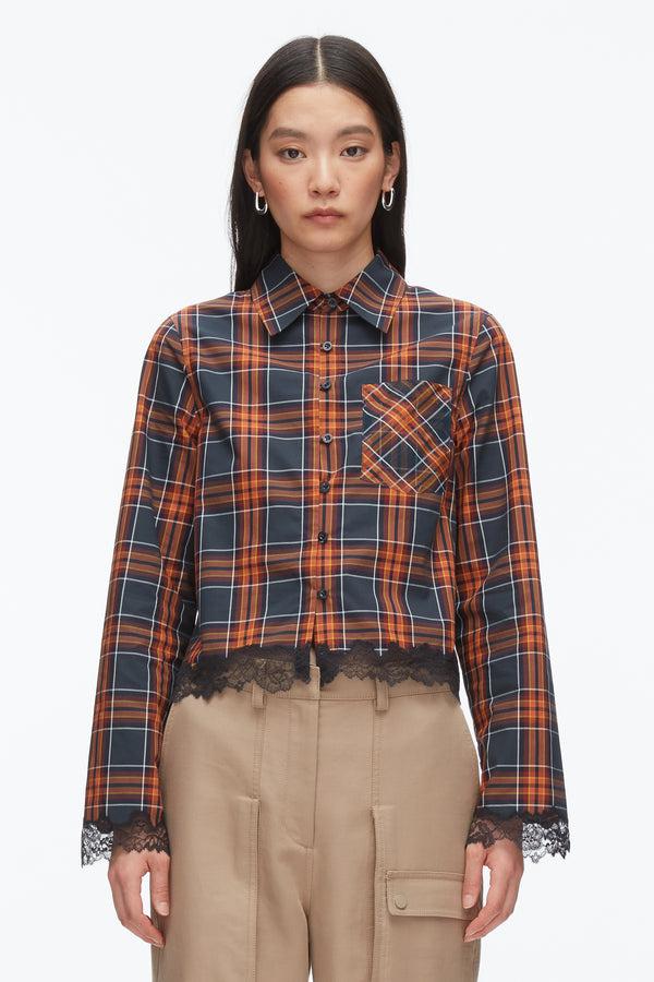 Phillip Lim Plaid Mix Cropped Shirt DUSK MULTI
