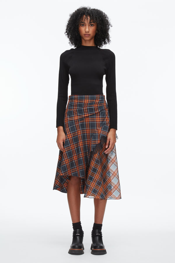 Phillip Lim Plaid Mix Draped Midi Skirt DUSK MULTI