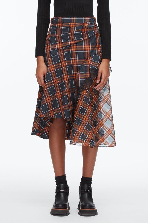 Phillip Lim Plaid Mix Draped Midi Skirt DUSK MULTI