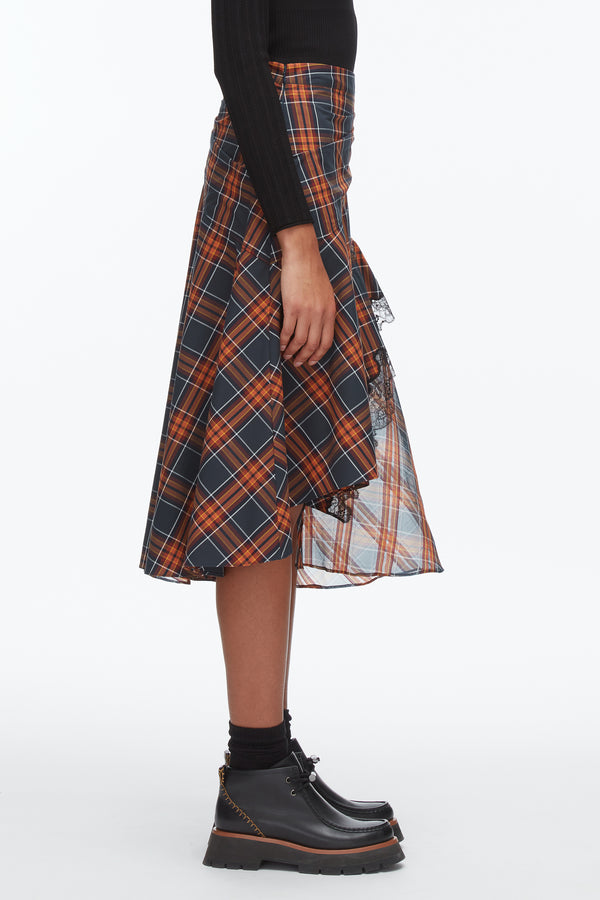 Phillip Lim Plaid Mix Draped Midi Skirt DUSK MULTI
