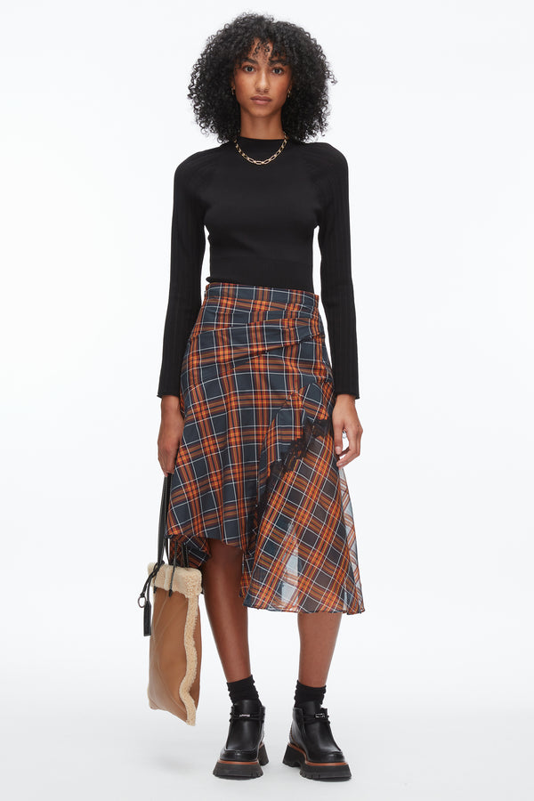 phillip lim Plaid Mix Draped Midi Skirt DUSK MULTI