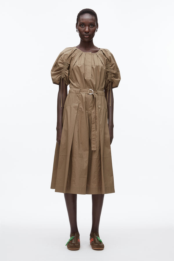 Phillip Lim Poplin Ruched Sleeve Midi Dress CAPER