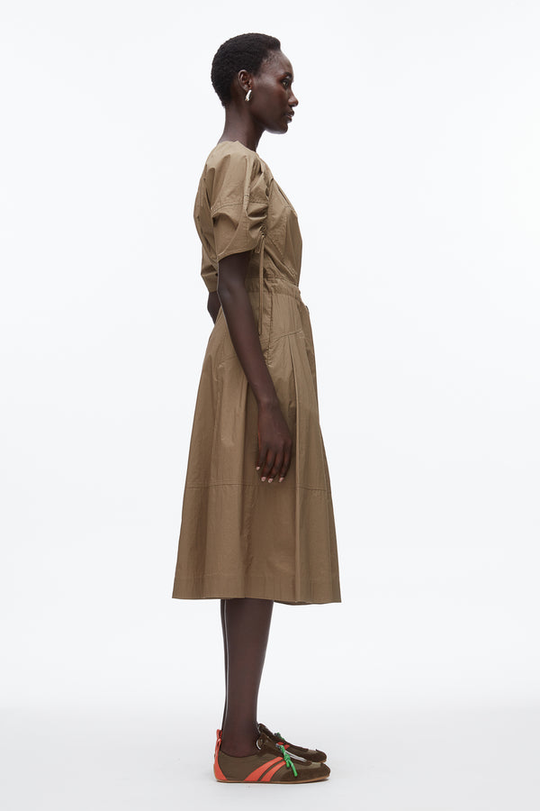 Phillip Lim Poplin Ruched Sleeve Midi Dress CAPER