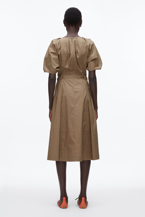 Phillip Lim Poplin Ruched Sleeve Midi Dress CAPER