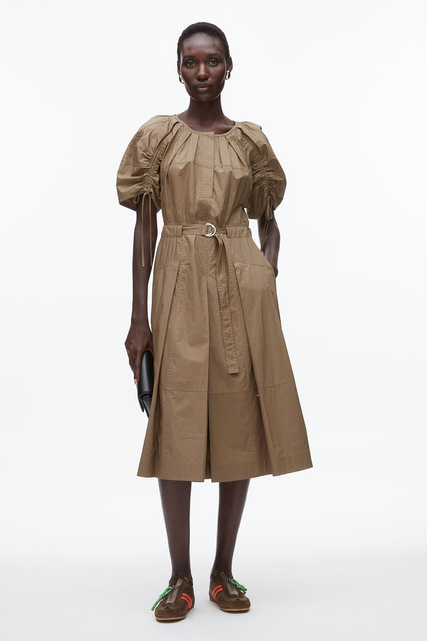 phillip lim Poplin Ruched Sleeve Midi Dress CAPER