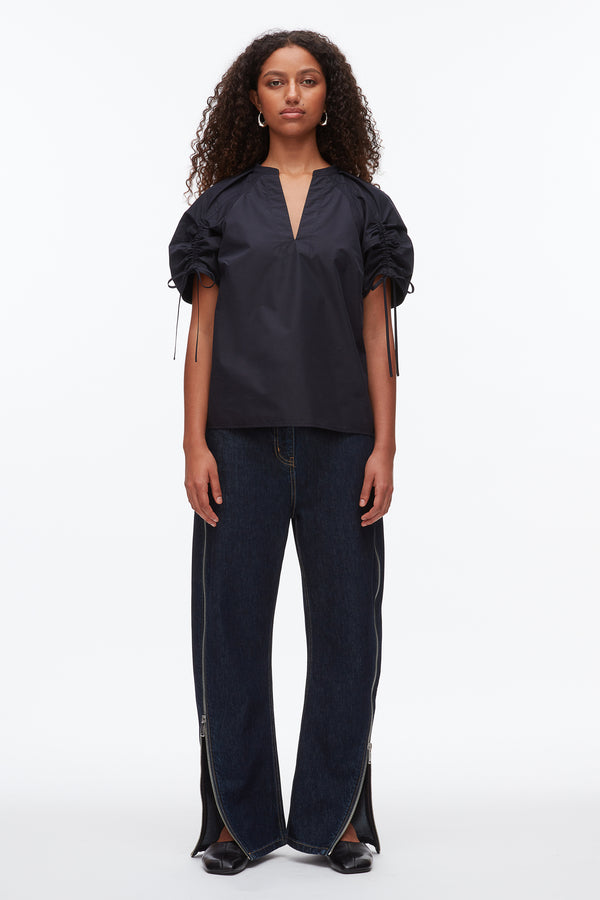 Phillip Lim Ruched Sleeve V-Neck Top MIDNIGHT