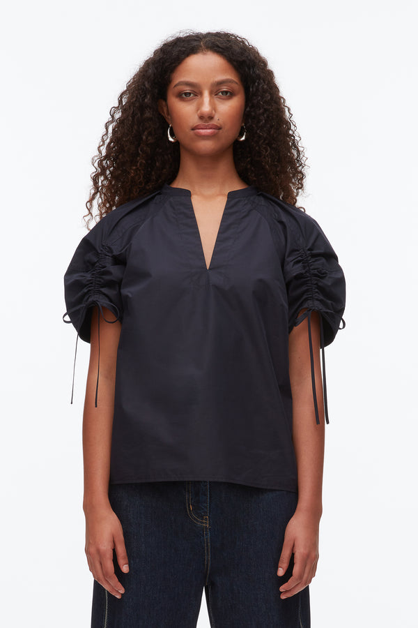 Phillip Lim Ruched Sleeve V-Neck Top MIDNIGHT