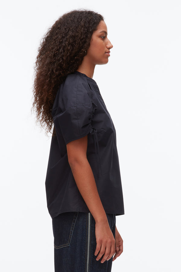 Phillip Lim Ruched Sleeve V-Neck Top MIDNIGHT