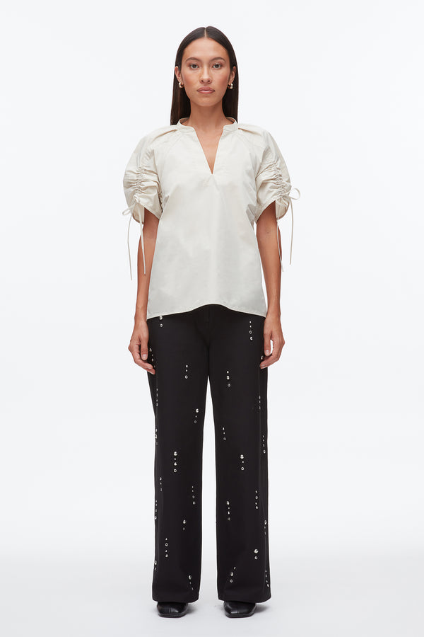 Phillip Lim Ruched Sleeve V-Neck Top MIDNIGHT