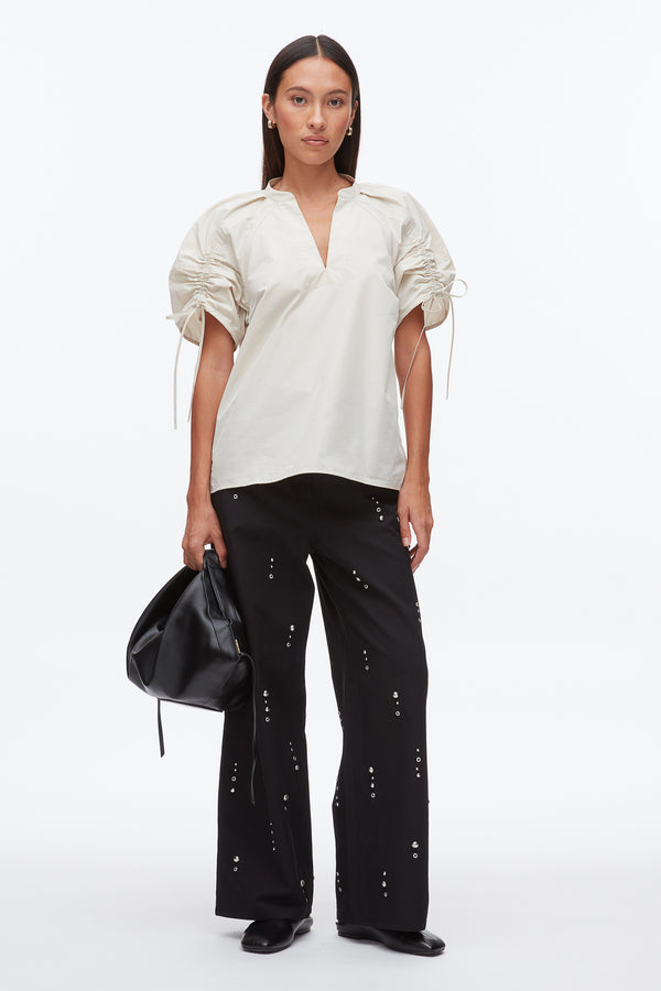 phillip lim Ruched Sleeve V-Neck Top MIDNIGHT