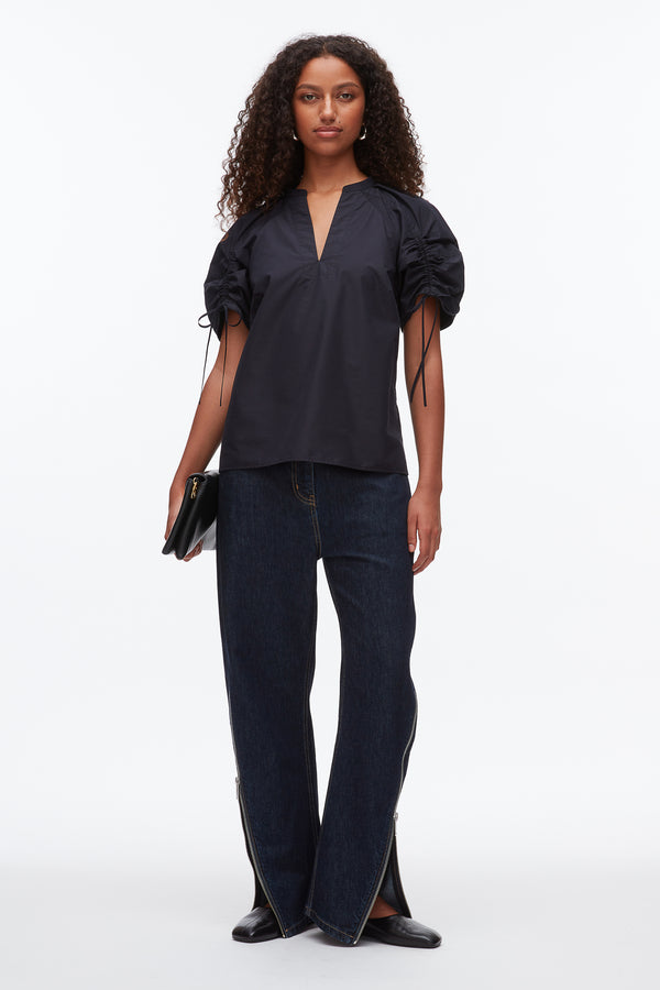 phillip lim Ruched Sleeve V-Neck Top MIDNIGHT