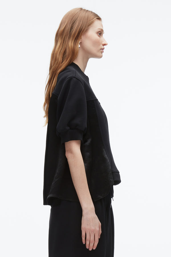Phillip Lim Satin Flounce Combo Terry Top MIDNIGHT