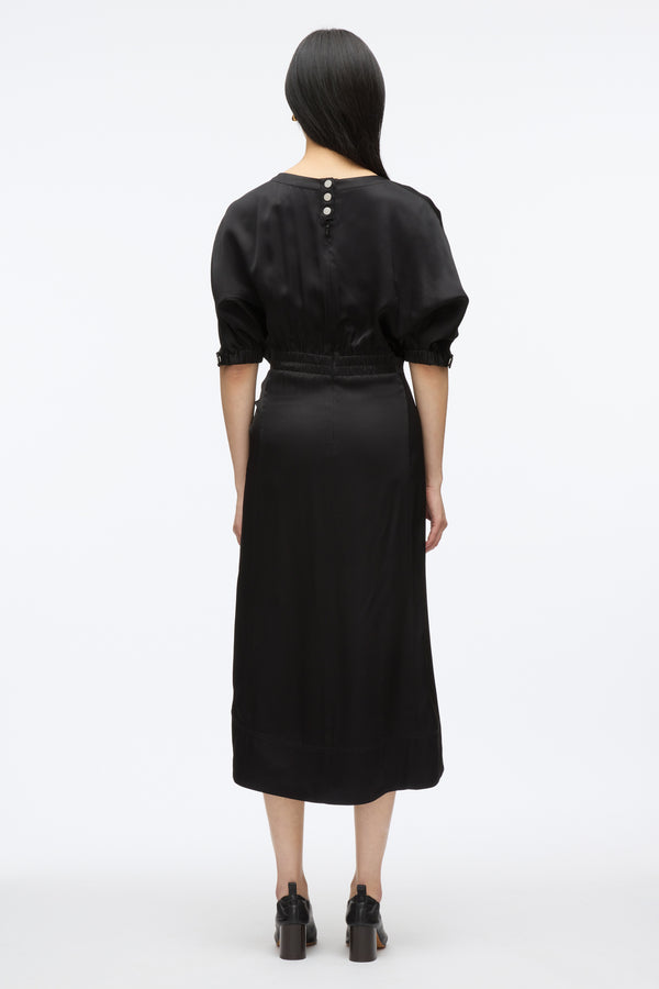 Phillip Lim Satin Knotted Drape Dress BLACK