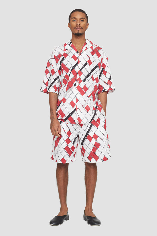 Phillip Lim Short Sleeve Shirt RED-WHT MULTI