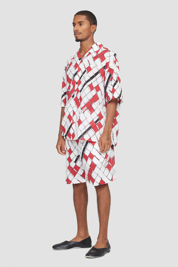 Phillip Lim Short Sleeve Shirt RED-WHT MULTI