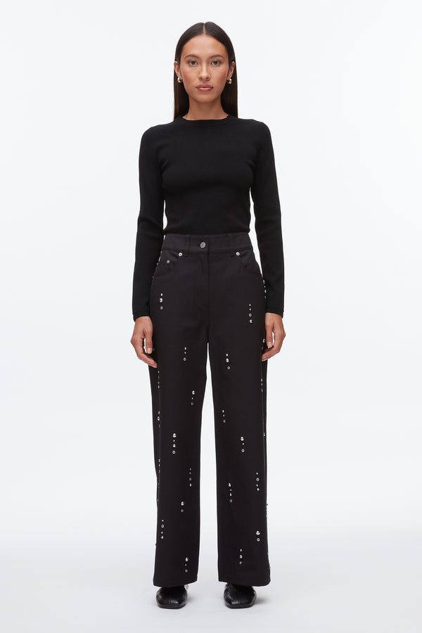 Phillip Lim Stud Embellished Wide Leg Pant BLACK
