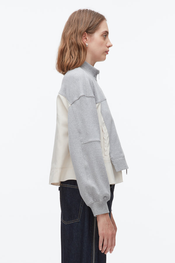 Phillip Lim Terry Hybrid Zip Up GREY MELANGE-STONE