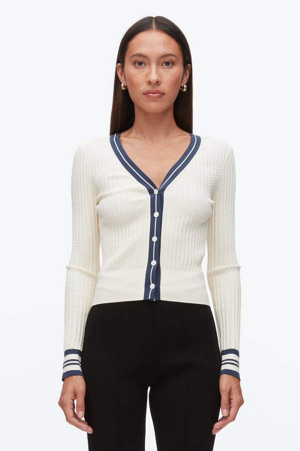 Phillip Lim Textured Rib Cardigan ECRU-NAVY