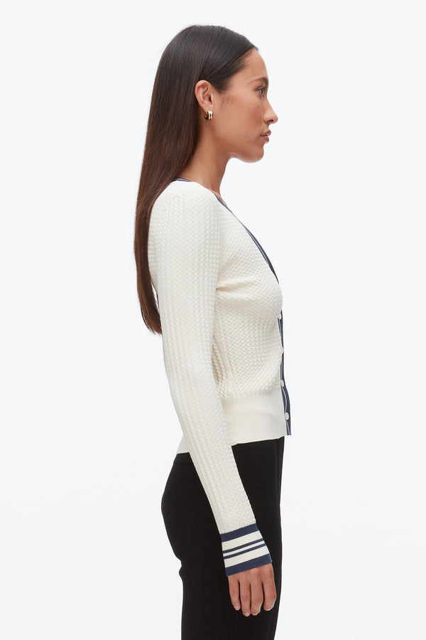 Phillip Lim Textured Rib Cardigan ECRU-NAVY
