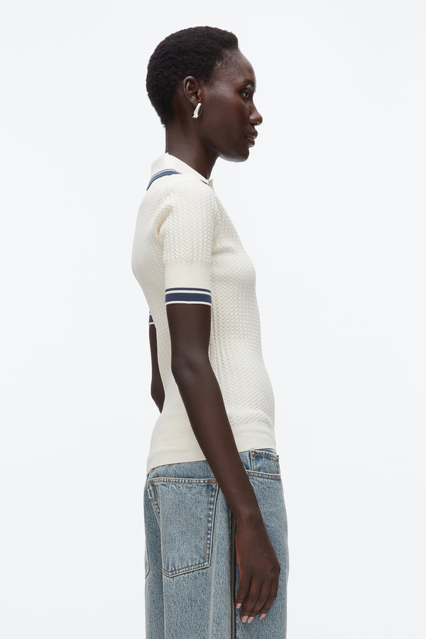 Phillip Lim Textured Rib Fitted Polo ECRU-NAVY