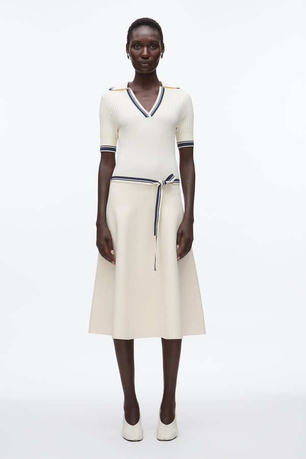 Phillip Lim Textured Rib Polo Midi Dress ECRU-NAVY