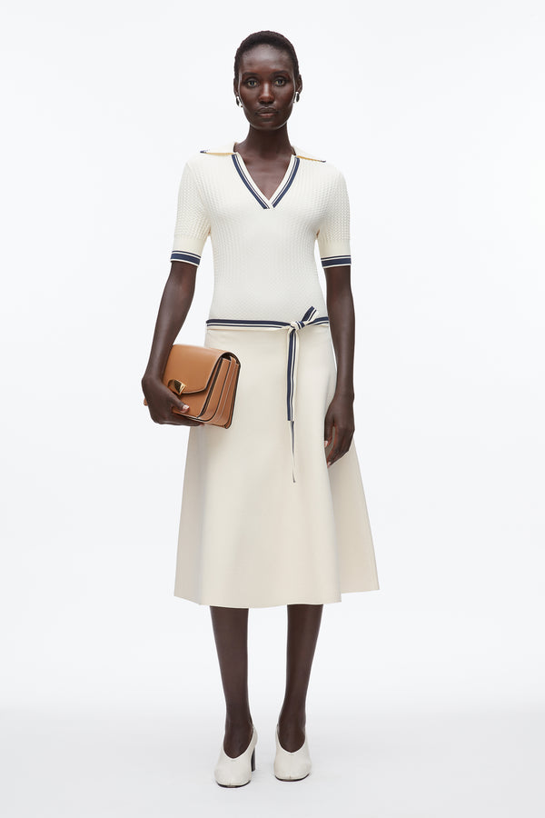 phillip lim Textured Rib Polo Midi Dress ECRU-NAVY