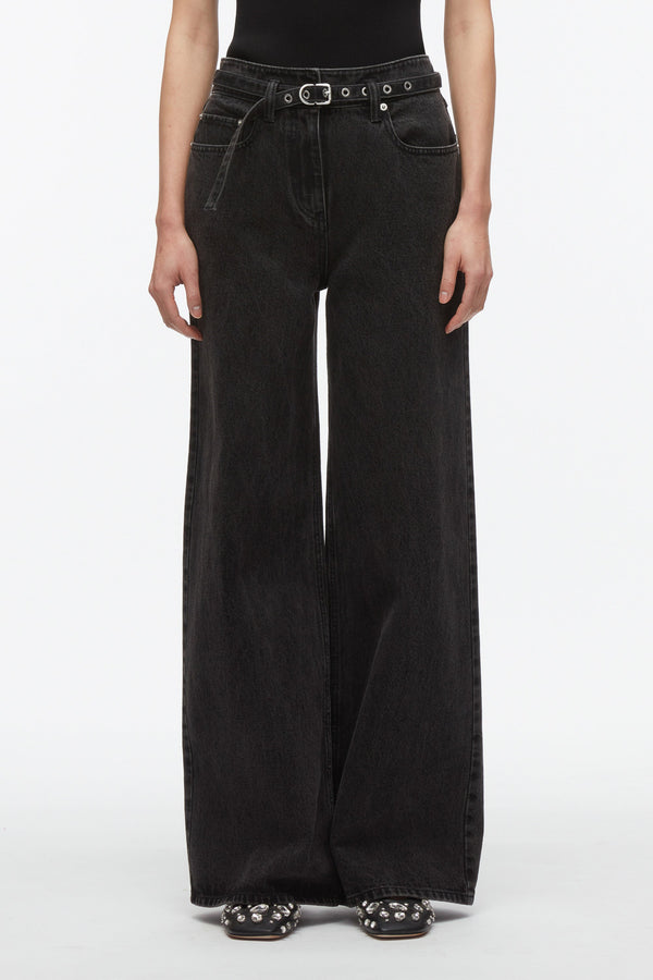 Phillip Lim Wide Leg Belted Jeans WASHED BLK