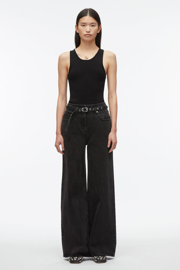 phillip lim Wide Leg Belted Jeans WASHED BLK