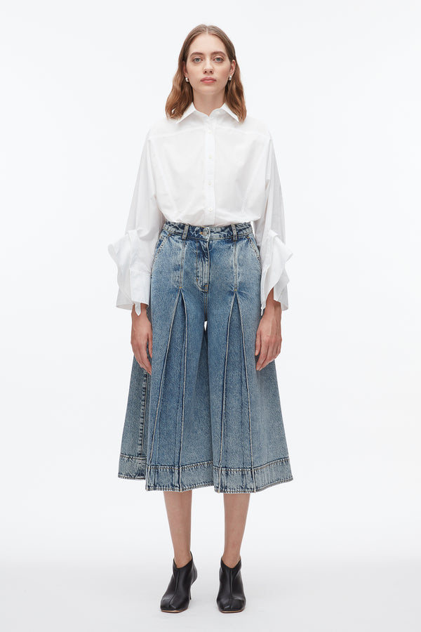 Phillip Lim Pleated Denim Culottes WASHED MEDIUM BLUE