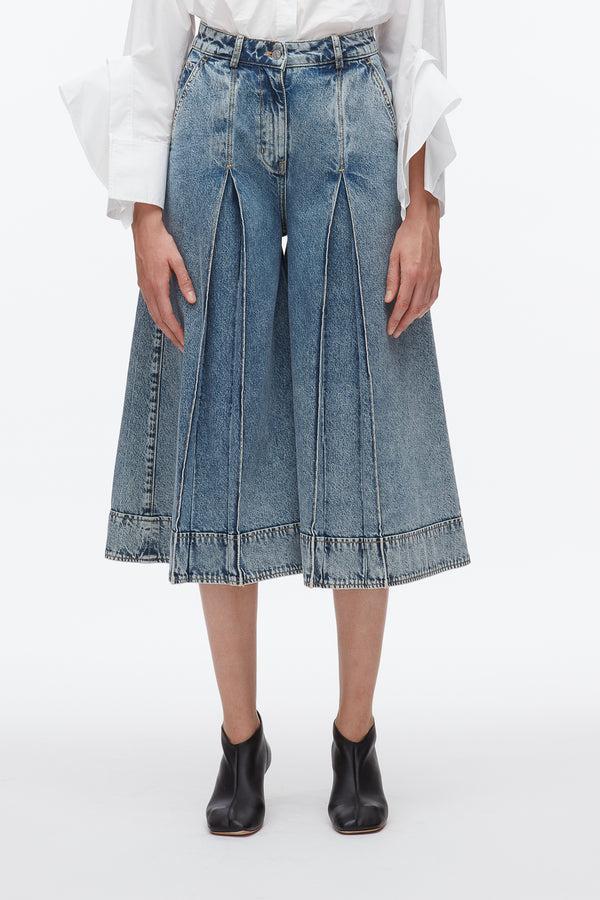 Phillip Lim Pleated Denim Culottes WASHED MEDIUM BLUE