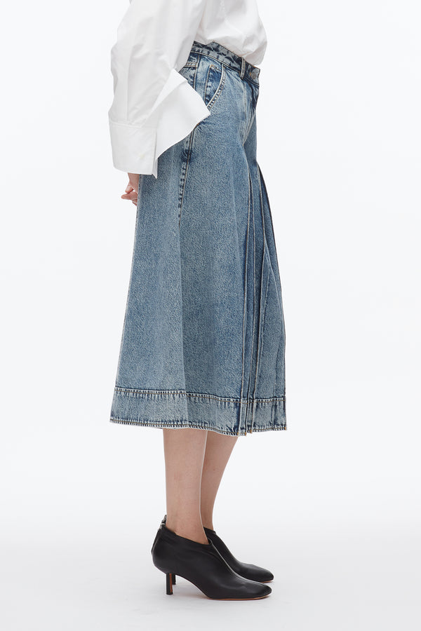 Phillip Lim Pleated Denim Culottes WASHED MEDIUM BLUE