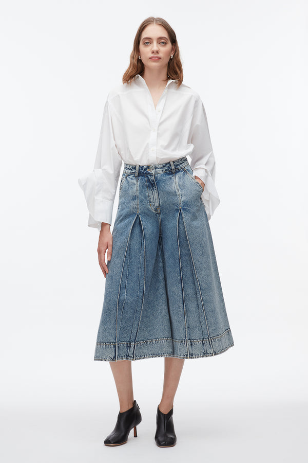 phillip lim Pleated Denim Culottes WASHED MEDIUM BLUE