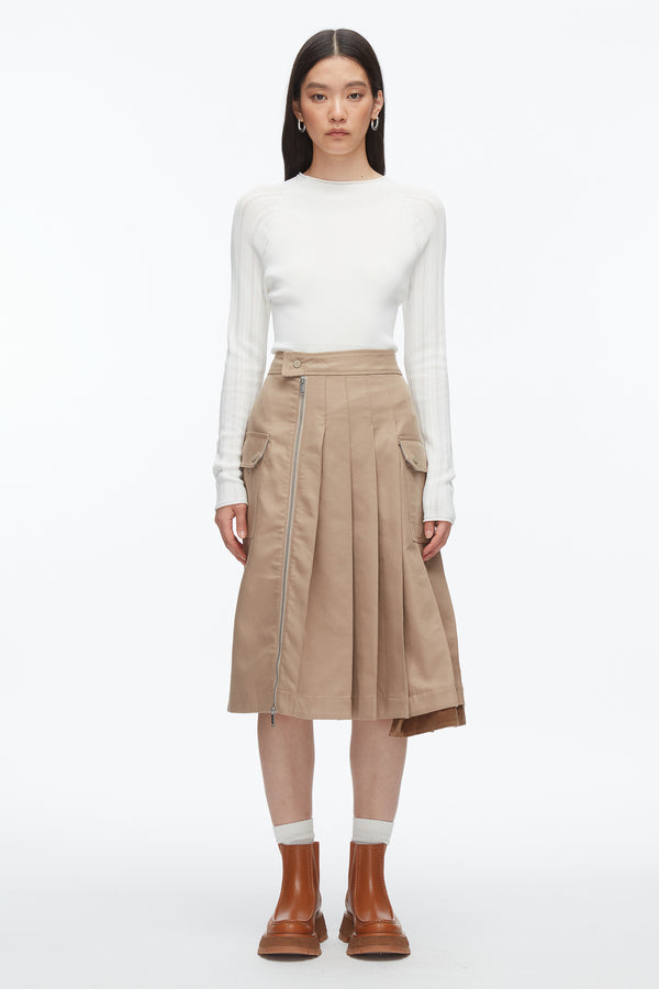 Phillip Lim Pleated Zip Utility Skirt PRALINE MULTI