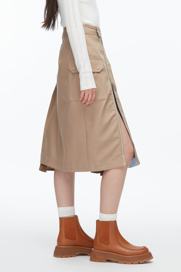 Phillip Lim Pleated Zip Utility Skirt PRALINE MULTI