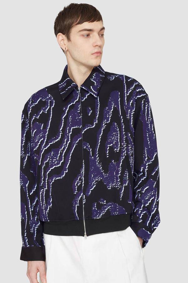 Phillip Lim Printed Zip-Front Bowler Jacket MIDNIGHT-WHITE