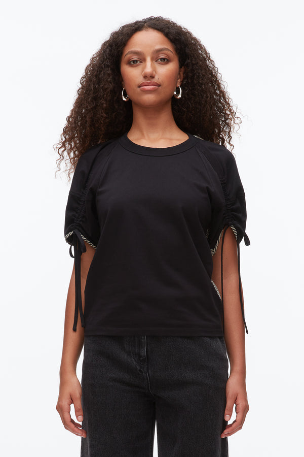 Phillip Lim Ruched T-Shirt With Poplin Back BLACK-BLACK MULTI