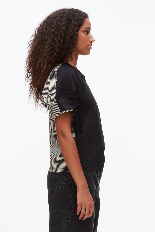 Phillip Lim Ruched T-Shirt With Poplin Back BLACK-BLACK MULTI
