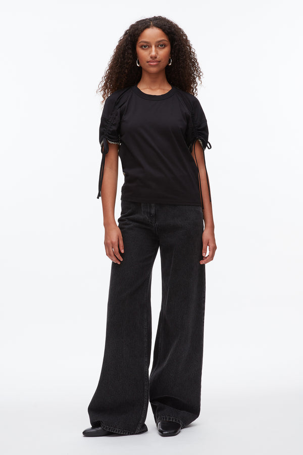 phillip lim Ruched T-Shirt with Poplin Back BLACK-BLACK MULTI