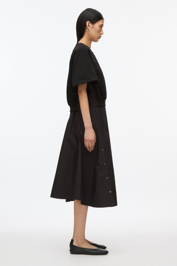 Phillip Lim Short Sleeve French Terry Combo Dress BLACK