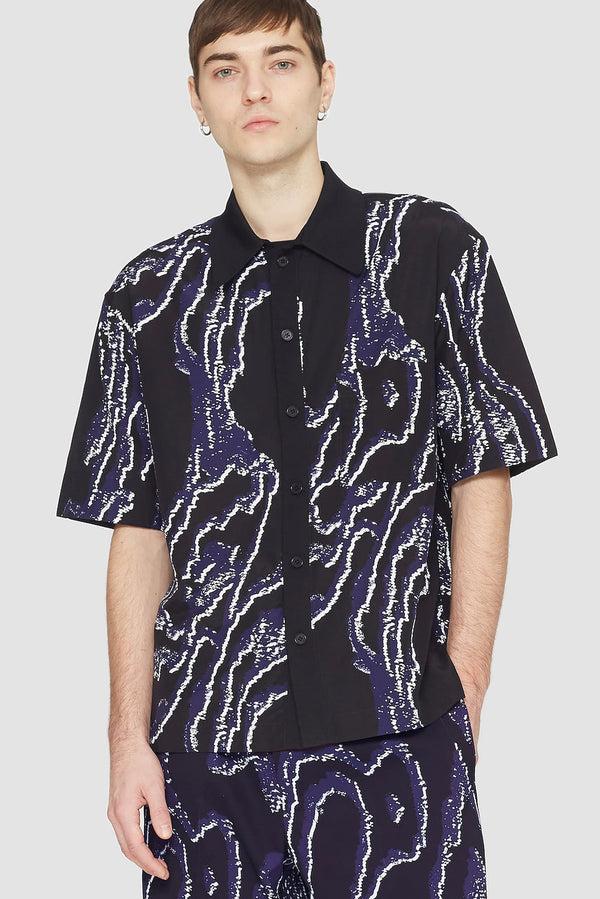 Phillip Lim Short Sleeve Printed Bowling Shirt MIDNIGHT-WHITE