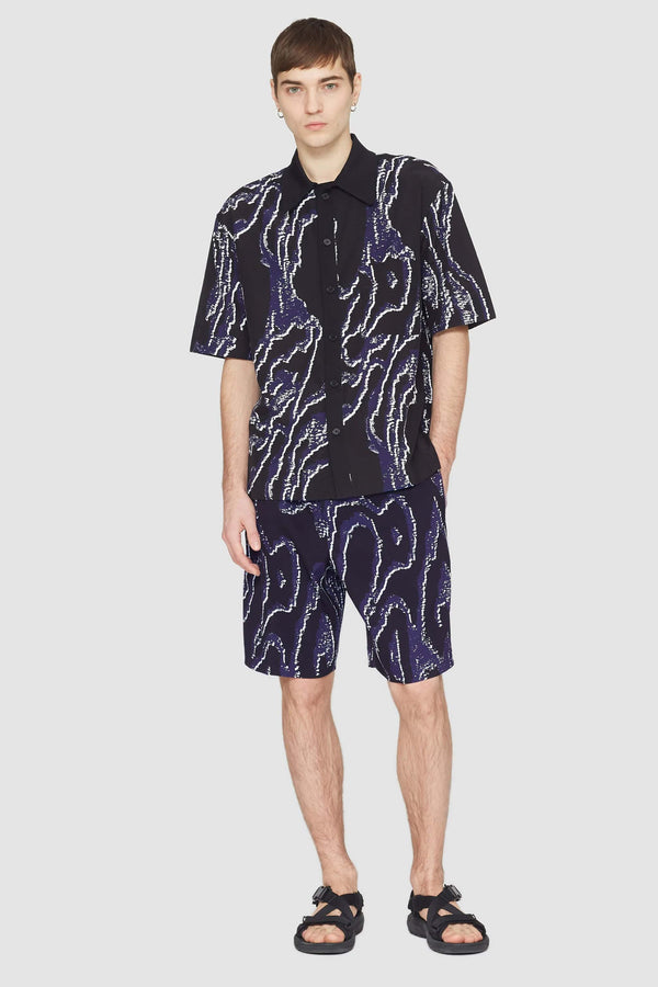 phillip lim Short Sleeve Printed Bowling Shirt MIDNIGHT-WHITE