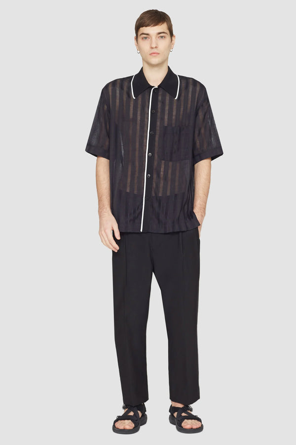 Phillip Lim Short Sleeve Sheer Bowling Shirt NAVY-BLK