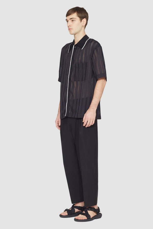 Phillip Lim Short Sleeve Sheer Bowling Shirt NAVY-BLK