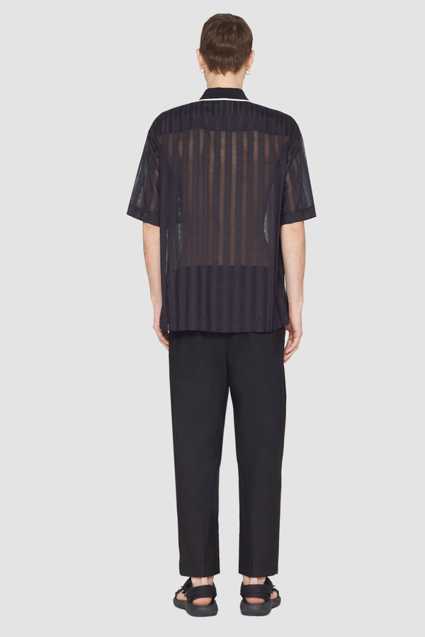 Phillip Lim Short Sleeve Sheer Bowling Shirt NAVY-BLK