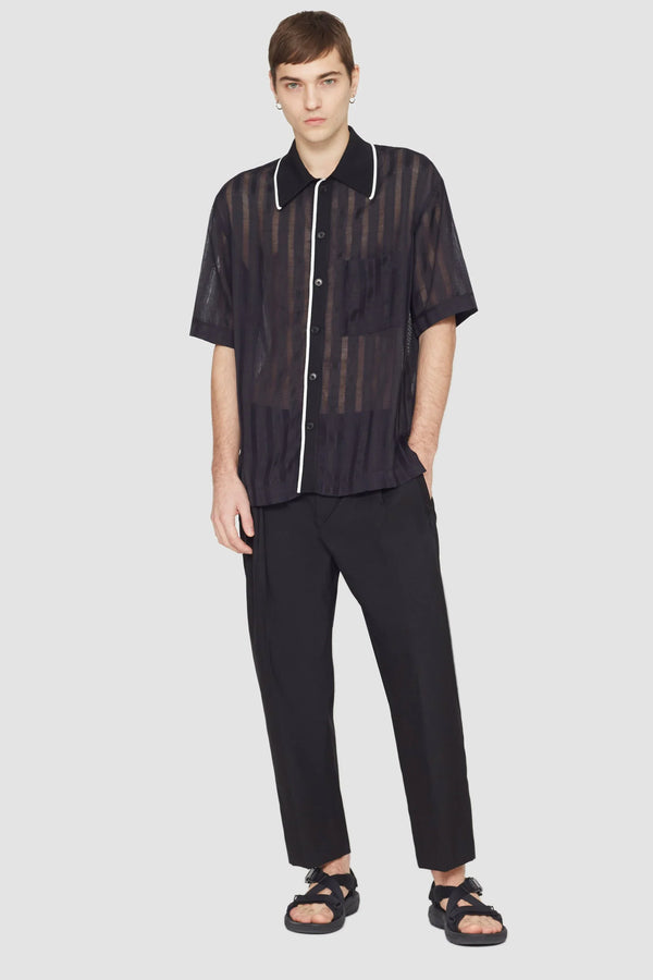 phillip lim Short Sleeve Sheer Bowling Shirt NAVY-BLK
